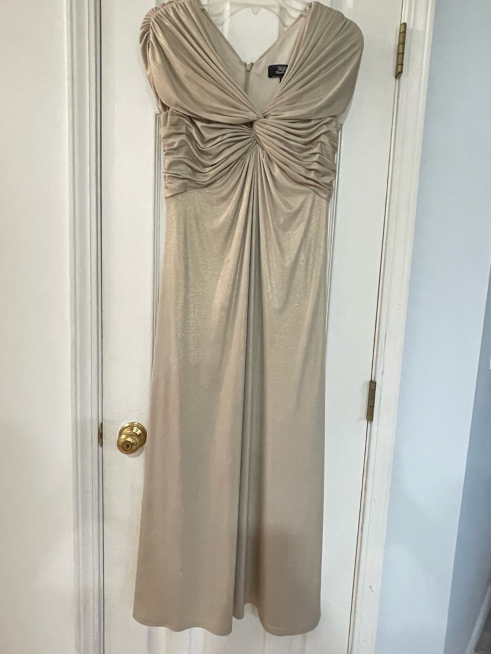 Tadashi Shoji Shimmery Champagne Twist-Front Petite Dress